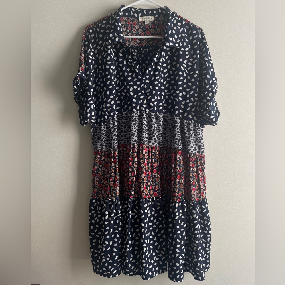 Umgee Floral Tiered Short Sleeve Mini Summer Spring Maternity Dress Size XL